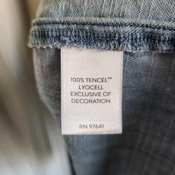 J Jill Embroidered Indigo Flutter-Sleeve Dress Size Large A-line Lyocell Denim - Picture 7 of 9